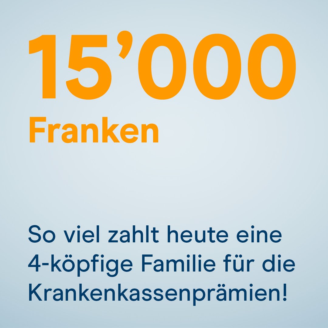 15'000 Franken Krankenkassenprämien für eine vierköpfige Familie sind zu viel. 😤 Um die Prämienexplosion zu stoppen und die Kosten zu bremsen, braucht es am 9. Juni ein JA zu unserer Kostenbremse-Initiative!