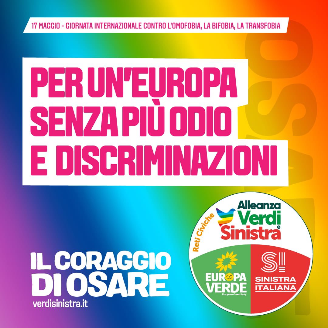 Contro #omofobia, #bifobia, #transfobia. Per un’Europa senza più odio e discriminazioni. #AlleanzaVerdiSinistra #diritti