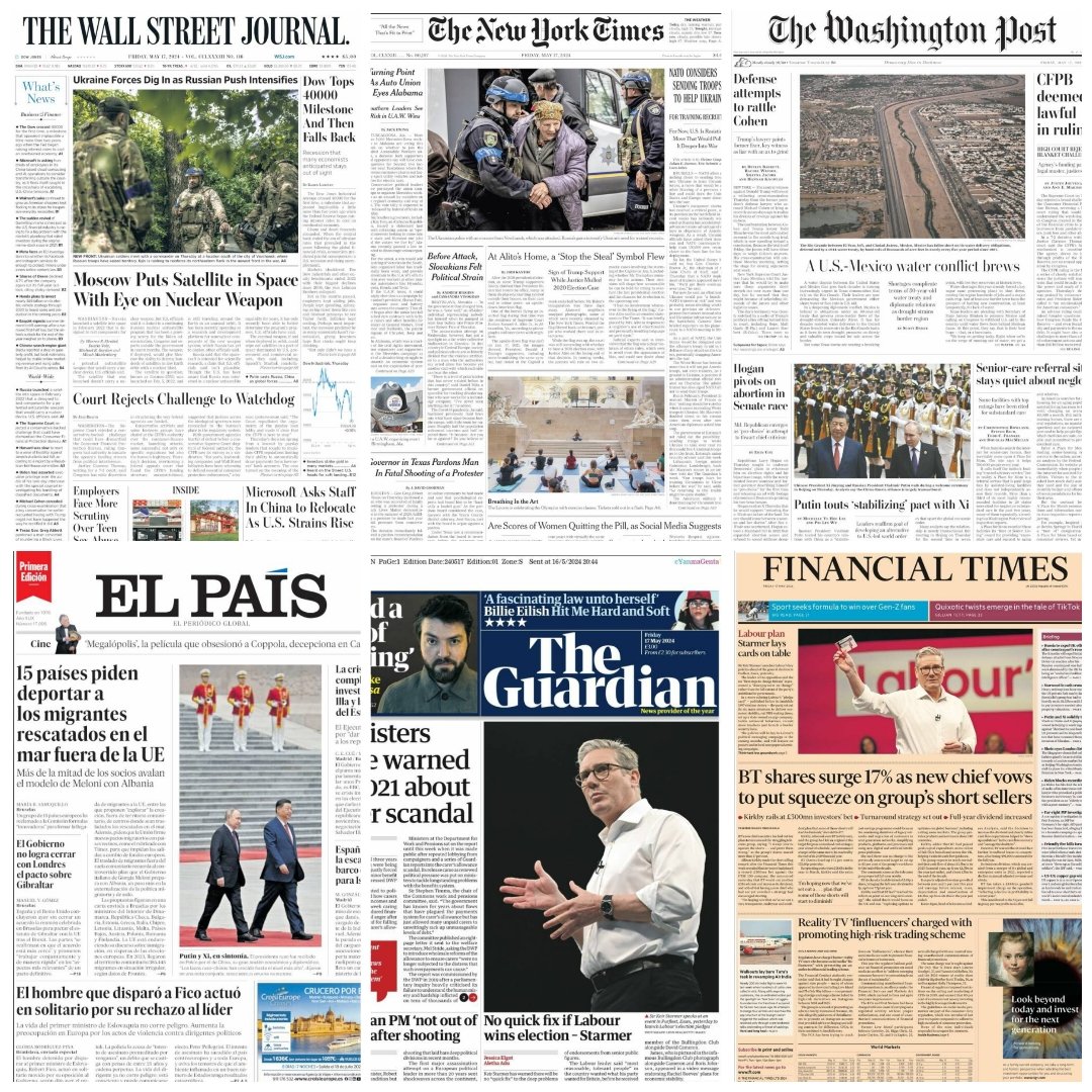 Periódicos en el mundo... #TheWallstreetJournal #Thenewyorktimes #Thewashingtonpost #TheGuardian #ElPaís #Financialtimes #news #newspaper #may17