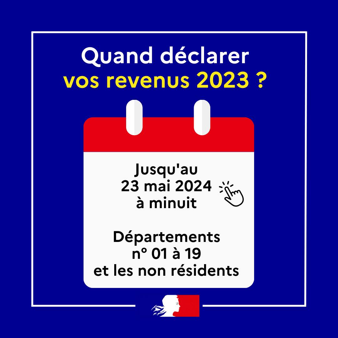 📅 #IR | Le service de déclaration en ligne est ouvert depuis le 11 avril. ⚠ Vous faites partie de la 1ère zone ? La date limite de dépôt est fixée au 23 mai à 23h59. Retrouvez le calendrier officiel complet 👉bit.ly/3xKgMZh #Impôt @dgfip_officiel