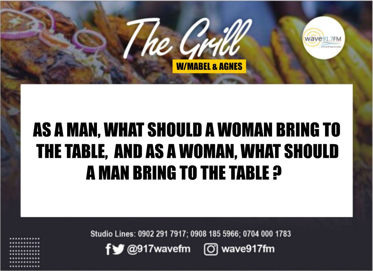 #Teaser As a man, what should a woman bring to the table, and as a woman, what should a man bring to the table?? Join @mabelakata & #AngelicAgnes on #TheGrill #Musicby @iDJKaarma #TGIF #Entertainment #Music #PortHarcourt
