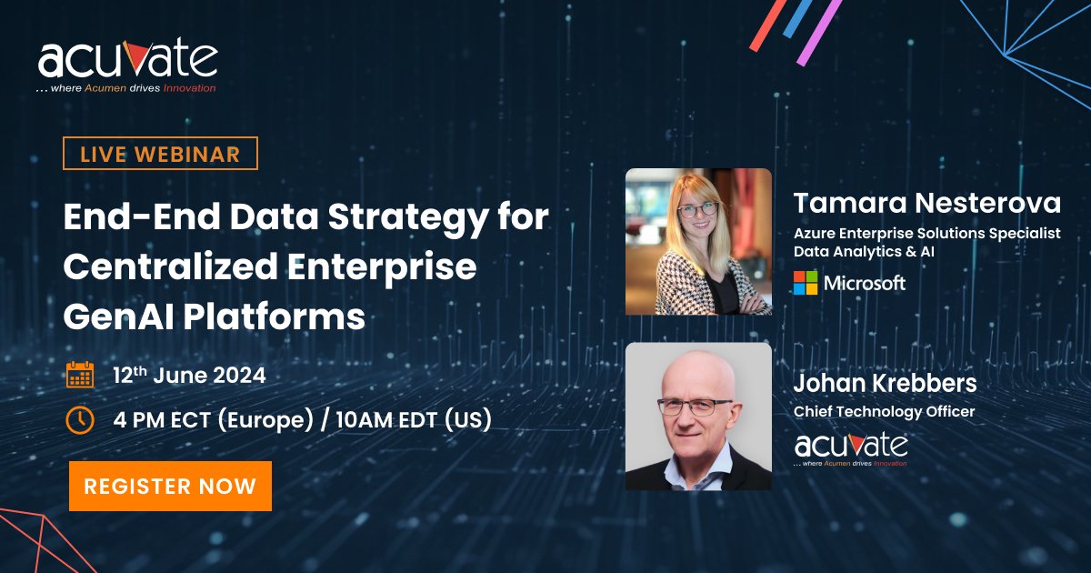 Join us for an exclusive webinar presented by #microsoft and #acuvate on 'End-End #DataStrategy for Centralized Enterprise #GenAI Platforms'. 📅 Date: 12th June 2024 ⏰ Time: 4:00 PM ECT (Europe) / 10:00 AM EDT (US) 🌟 Reserve Your Spot Now: hubs.li/Q02xxN0F0 #governance