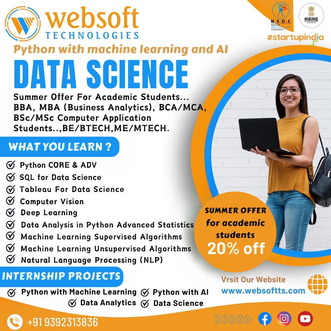websoftts's tweet image. Data Science Python with ML and AI
python core and advanced-
for more details please contact 9392313836 and our website websoftts.com
#pythoncourseinhyderabad #pythontraininginhyderabad #bestpythoninstituteinhyderabad #pythontraininginhyderabadwithplacement