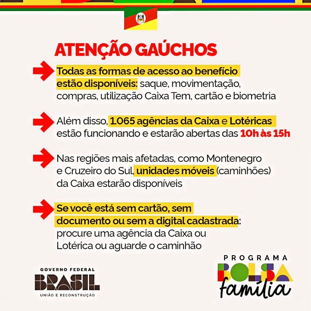 O pagamento do Bolsa Família no Rio Grande do Sul foi adiantado e já está disponível para todos os beneficiários essa sexta-feira (17). Ao todo, 620 mil famílias recebem o benefício no estado. Todas as formas de acesso estão disponíveis: saque (nos 1.065 pontos de Lotéricas e +