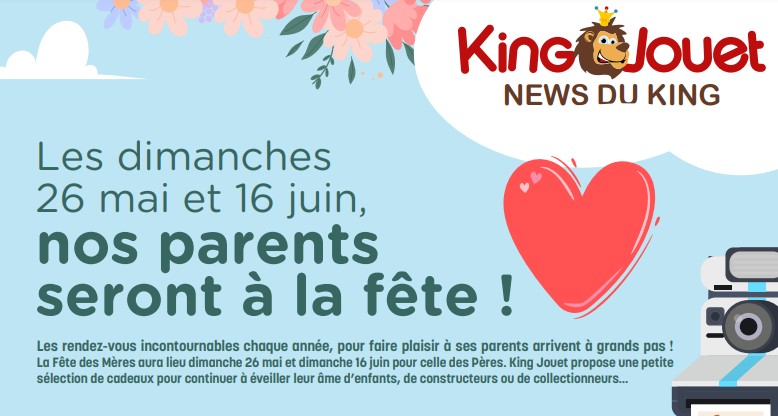 #KingJouet: Les dimanches 26 mai et 16 juin, nos parents seront à la fête ! cequepensentleshommes.fr/news-posts/kin… <a href="/KingJouet_Fr/">King Jouet 🦁</a>