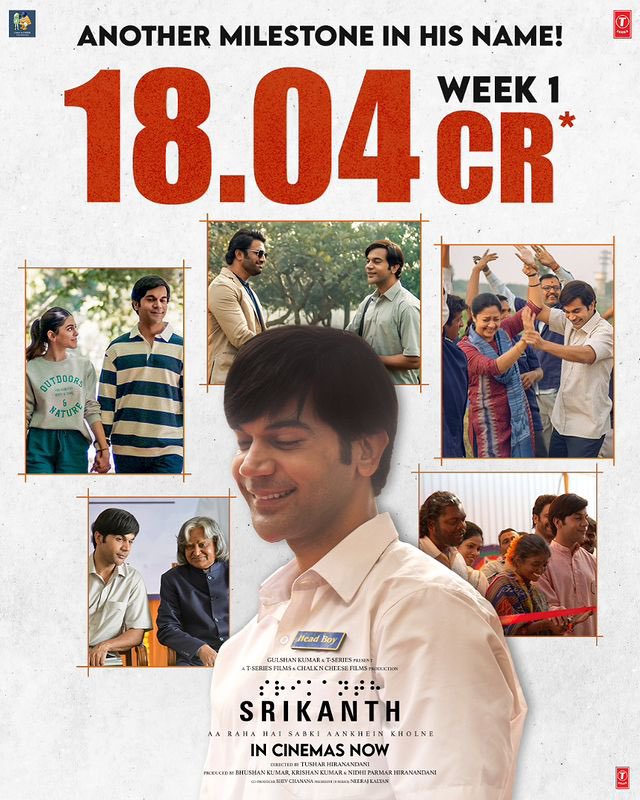 Another day of Srikanth being awesome and winning big! Book your tickets now. #Srikanth in Cinemas Now @RajkummarRao #Jyothika @AlayaF___ @SharadK7 @nidhiparmar @srikanthbollant @TSeries @Rmantha2 @mitublange