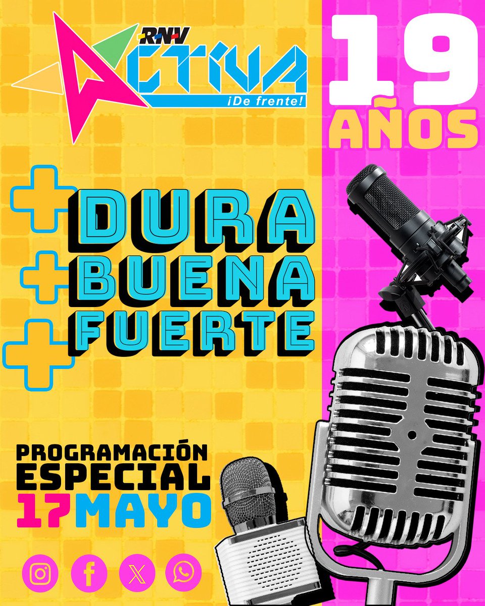 Estamos de fiesta en el canal juvenil <a href="/RnvActivafm/">RNV Activa FM</a> 
Son 19 años con la generación de 🥇
