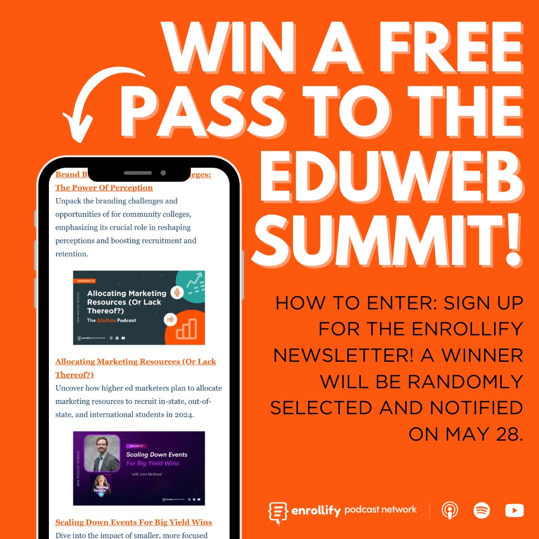 Enrollify (@teamenrollify) on Twitter photo Win a FREE pass to #eduWeb24! Subscribe to the Enrollify newsletter to enter. The winner will be picked on May 28th! 📅
Attendees can sign up for a Master Class on Create Your Next Digital Campaign with AI Assistants + GPTs, led by <a href="/ardis/">Ardis Kadiu</a>! enrollify.org Win a FREE pass to #eduWeb24! Subscribe to the Enrollify newsletter to enter. The winner will be picked on May 28th! 📅
Attendees can sign up for a Master Class on Create Your Next Digital Campaign with AI Assistants + GPTs, led by <a href="/ardis/">Ardis Kadiu</a>! enrollify.org
