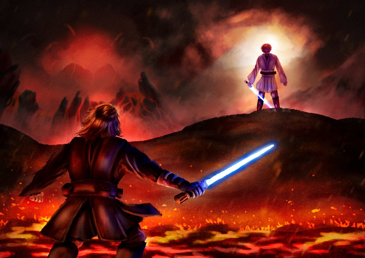 'Its over Anakin... I have the HIGH GROUND!!!'

My favorite lightsaber combat of all times, my favorite OST AND  my favorite movie of Star Wars... 

I should have drawn something like this a long time ago ❤️🧡🖤

#starwarsfanart #starwars #AnakinSkywalker #ObiWanKenobi