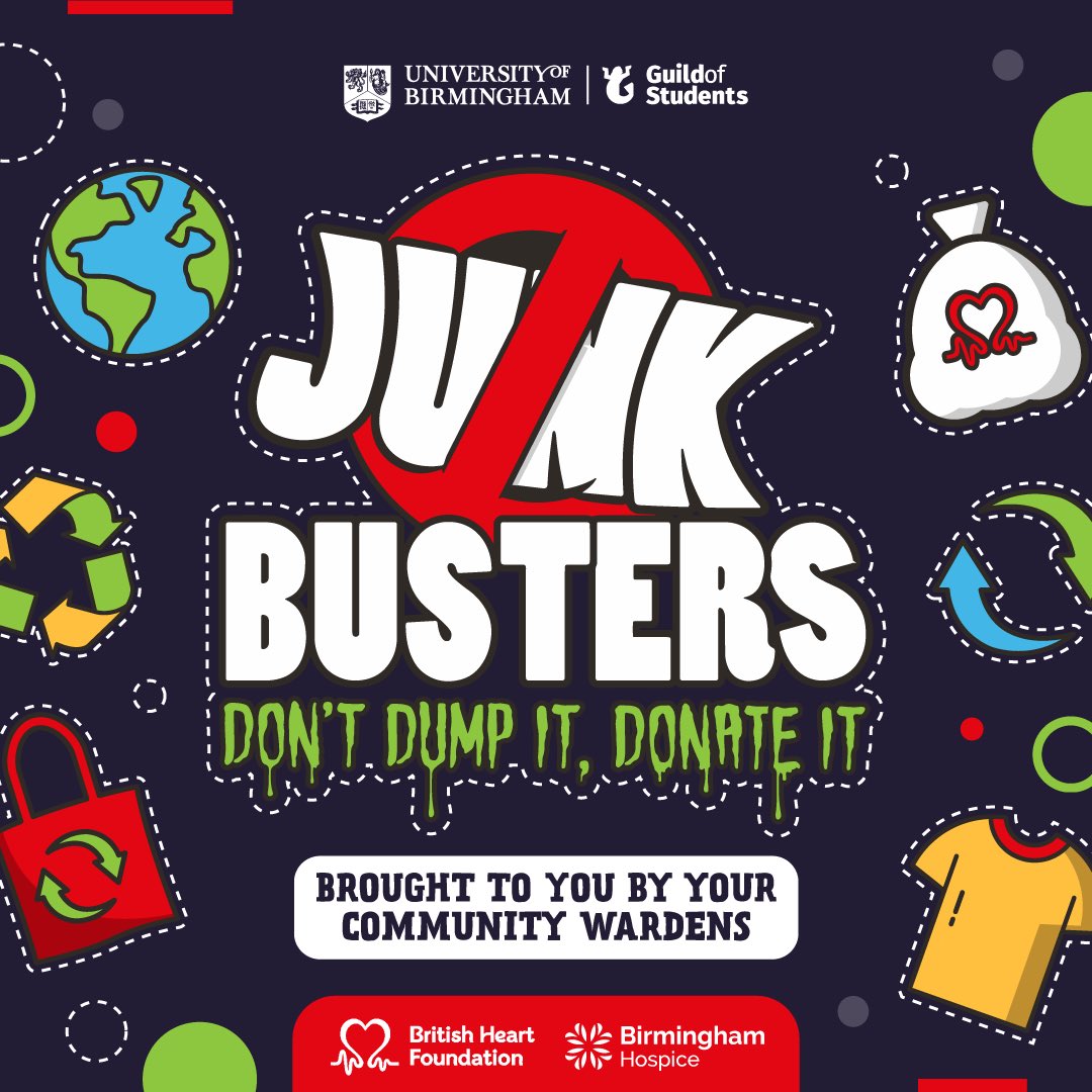 Moving out soon and not sure what to do with your unwanted items? Don't Dump it, Donate it! ♻️ Did you know the Community Wardens run a project called Junkbusters where you can donate your items at a collection point in Selly Oak?   On the 7th, 14th, 21st, 28th and 30th June!