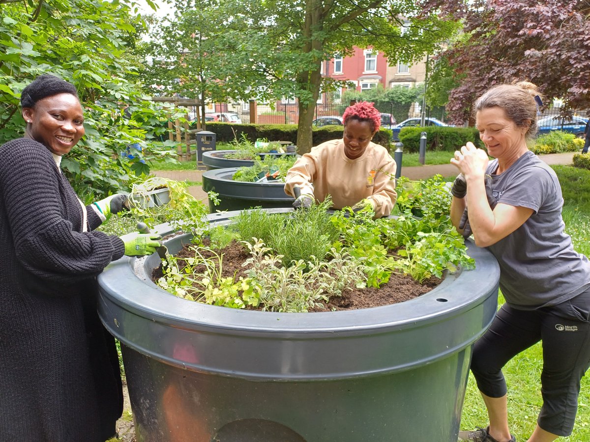 Great to see edibles being planted in the raised beds at the Compton Centre as part of the #Harehills #ClimateAction event. Lots of knowledge being shared about how to use these tasty and medicinal herbs. #GetGrowingLeeds @ClimateActLeeds