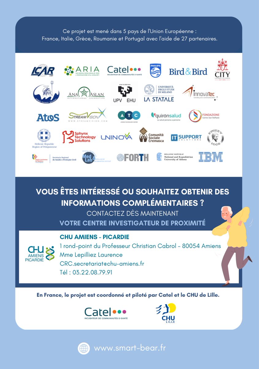 [#Recherche] Le #CHUAmiens recherche 50 seniors volontaires entre 65 et 80 ans, pour une étude sur l’utilisation des appareils connectés

➡️Smart Bear est un projet européen coordonné et piloté en France par <a href="/CatelReseau/">CATEL Réseau</a> et le <a href="/CHU_Lille/">CHU de Lille</a>

⬇️+ D'INFOS ⬇️
chu-amiens.fr/une-etude-pour…