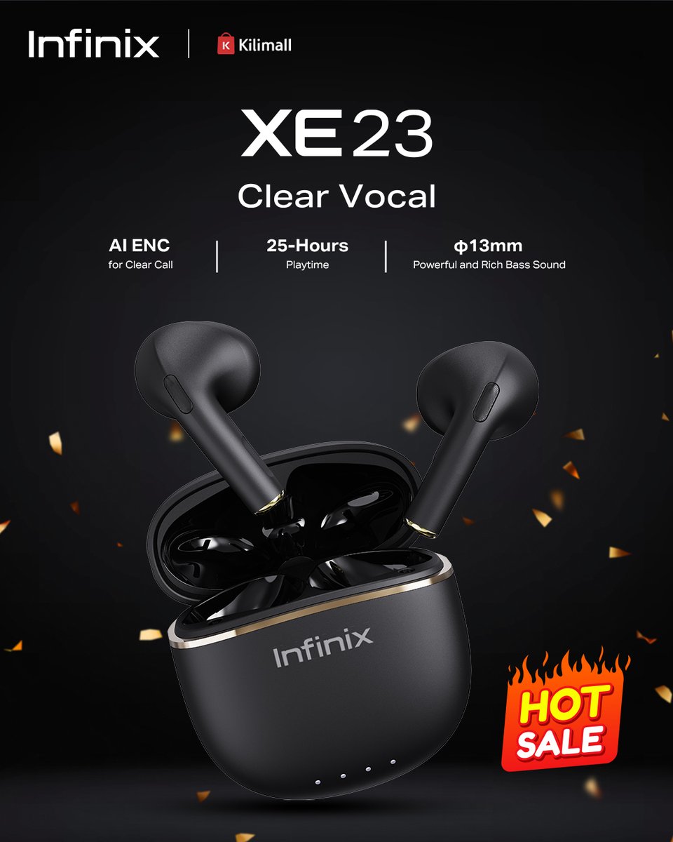 Vibe to your beat with XE 23 Buds clear vocal whether you're at home, in the office, or out for a walk. Grab this Hot Deal on Kilimall at KES 1,099. Purchase now on: ke.infinixmobility.com/trackinglink?u… #Infinix #HotDeal #InfinixBudsXE23
