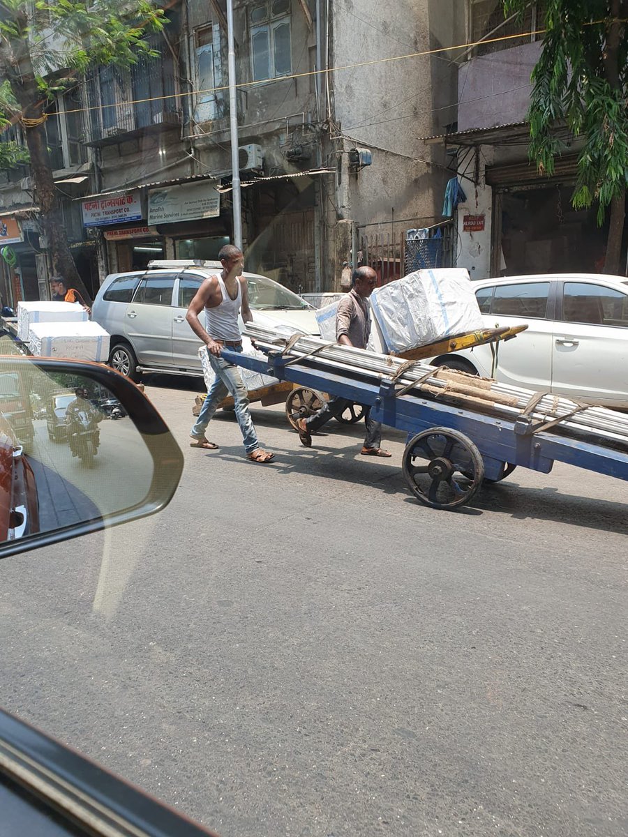 A retired colleague, Commodore Mike Bhada, sent me a thoughtful suggestion after seeing these hardworking hand cart operators while on his daily commute through central Mumbai:

“I was wondering if there was some way of easing this burden by retrofitting an inexpensive