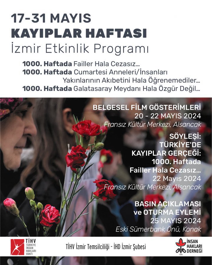 17 - 31 Mayıs Kayıplar Haftası İzmir Etkinlik Programımız için👇🏼 tihv.org.tr/duyurular/kayi… @insanhaklari @ihdgenelmerkez