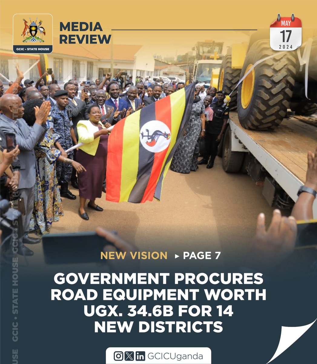 The Prime Minister, Hon. Robinah Nabbanja, has handed over road equipment to 14 new districts to enable them to maintain community access roads. Link:media.gcic.go.ug/gcic-media-rev…