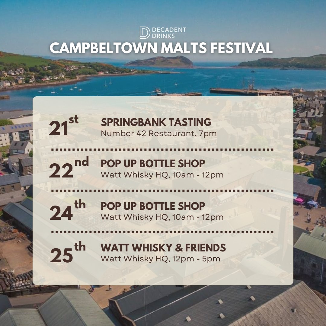 Join us at the Campbeltown Malts Festival for a week of whisky-filled fun! Don't miss our exclusive 'Glen Toon' whisky, crafted from a 1st fill hogshead, aged 11 years, and reduced to 53%. Catch Julie hosting tastings and selling 'Glen Toon' at various events throughout the week
