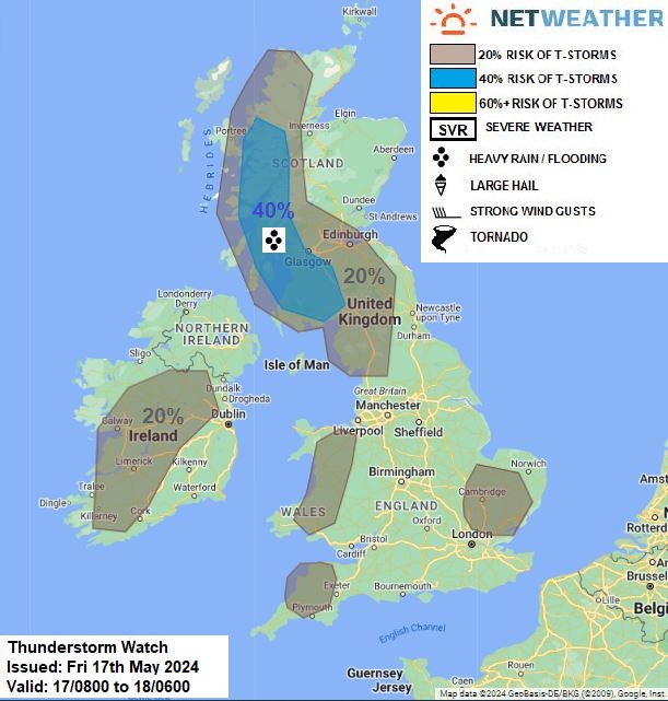 THUNDERSTORM WATCH - FRI 17TH MAY 2024 ⚡️⚠️ Forecast from @Netweather netweather.tv/weather-foreca…