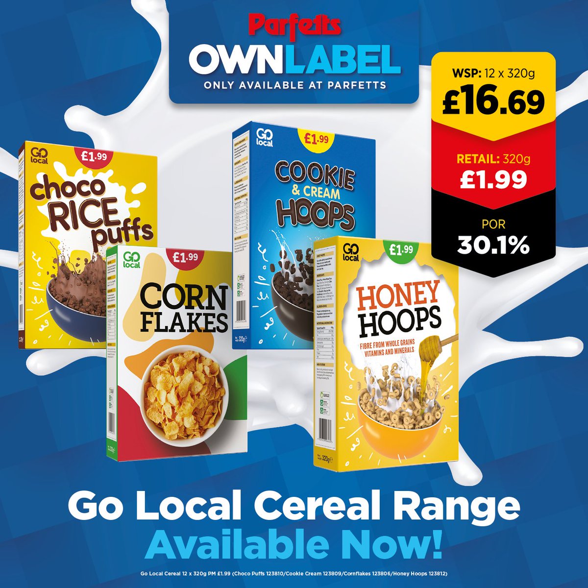 📣 Our NEW Go Local cereals are NOW AVAILABLE 📣 They come in four delicious varieties and offer your customers an amazing price point of just £1.99 🥣 Get your hands on the latest addition to our own label range today and MAKE MORE MARGIN!