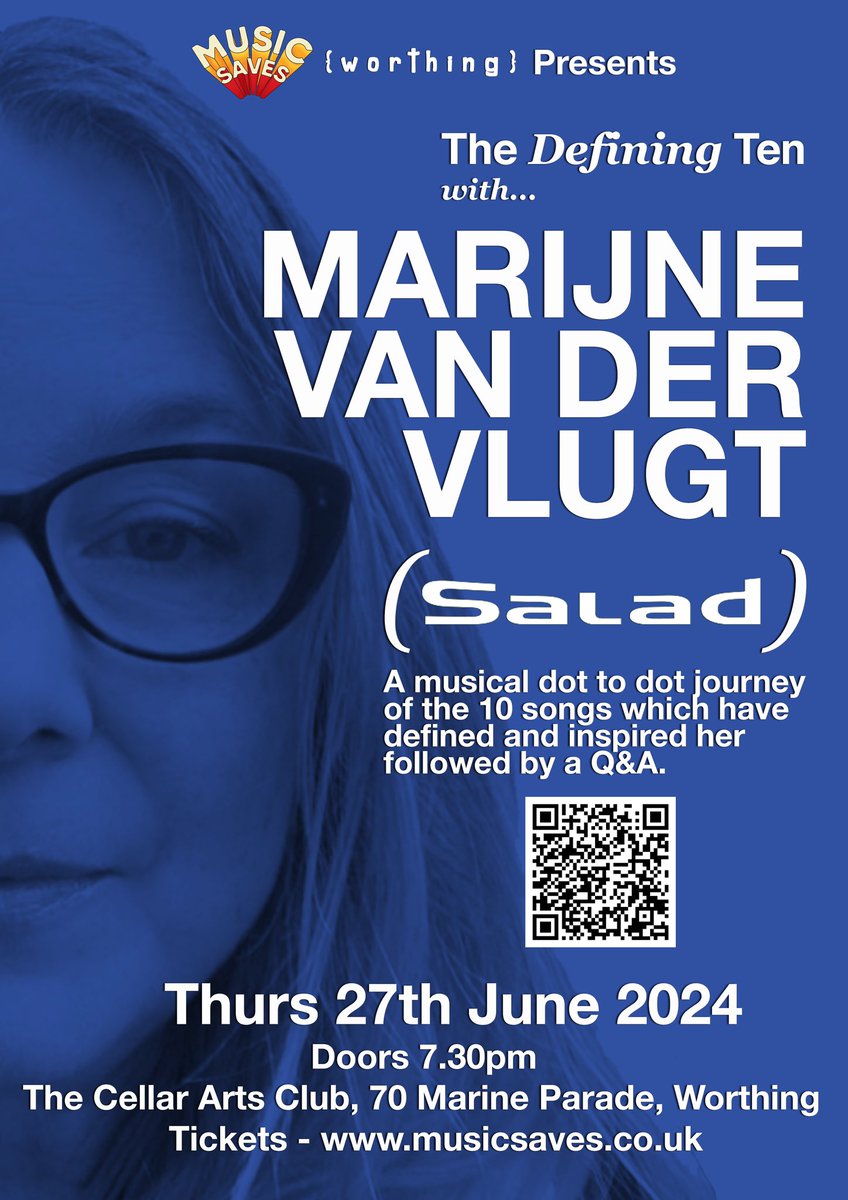 Our next #thedefiningten event is on sale now where we bring Marijne van Der Vlugt of @salad_band to the @cellarartsclub in #worthing Tickets available now at musicsaves.co.uk/product/the-de…