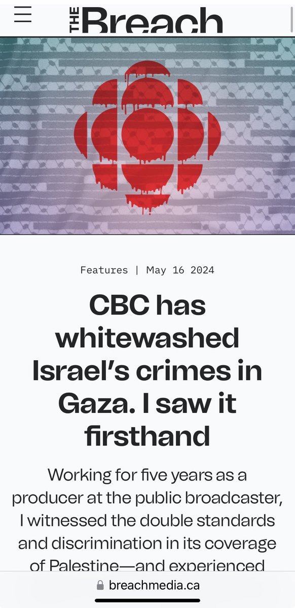 Dans un long article détaillé, Molly Schumann, journaliste productrice de @CBC dénonce la couverture médiatique biaisée et discriminatoire de CBC sur le traitement de l’info Israël-Palestine pendant des années et les intimidations subies en interne, même en tant que juive! 🧵👇