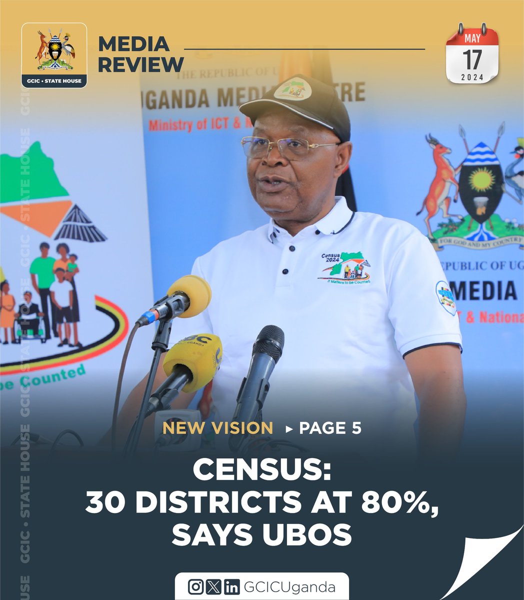 About 30 districts have registered above 80% in the ongoing National Census Enumeration Exercise, the Uganda Bureau of Statistics (UBOS) has reported. Link:media.gcic.go.ug/gcic-media-rev…