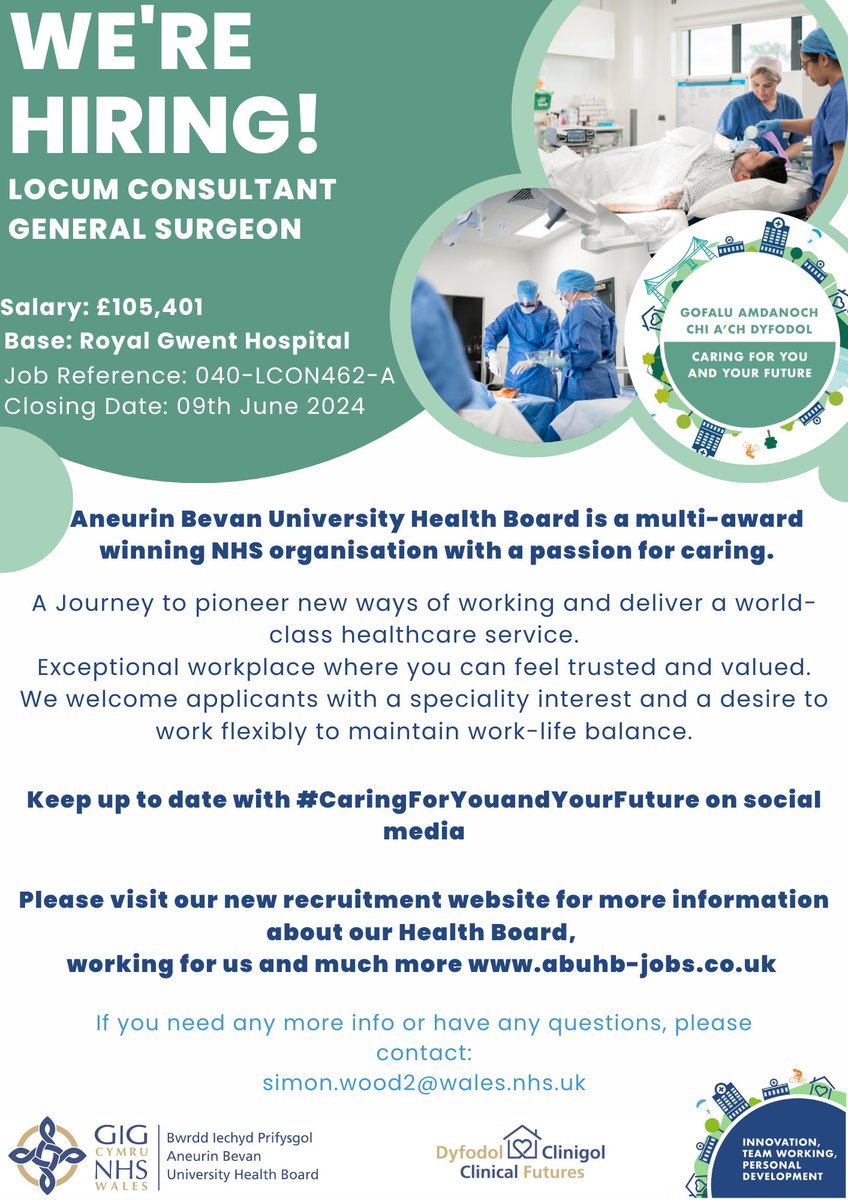 WE ARE HIRING! Locum Consultant- General Surgeon. Are you interested? Apply here: jobs.nhs.uk/candidate/joba… Closing Date: 9th June 2024 #ABUHB #ABUHBJobs #Medical #medicaljobs #NHSJobs #generalsurgery #surgeon