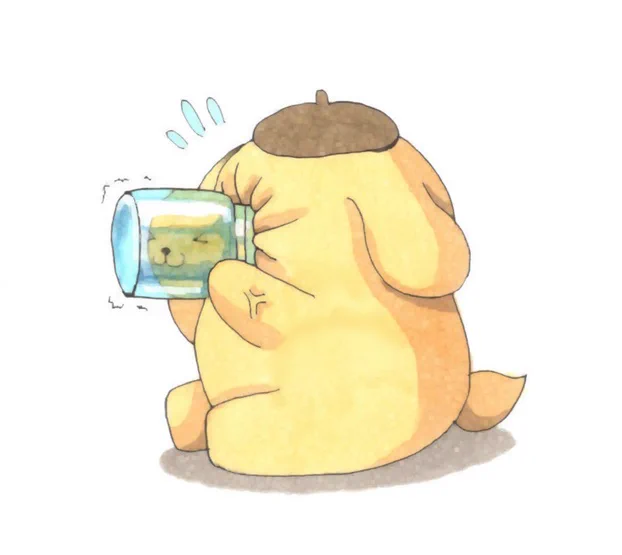 瓶に顔がはまって抜けられなくなったポムポムプリンちゃん#ポムポムプリン #イラスト 