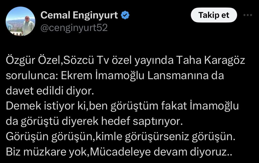 Cemal Enginyurt, Özgür Özel'e tepki gösterdi.