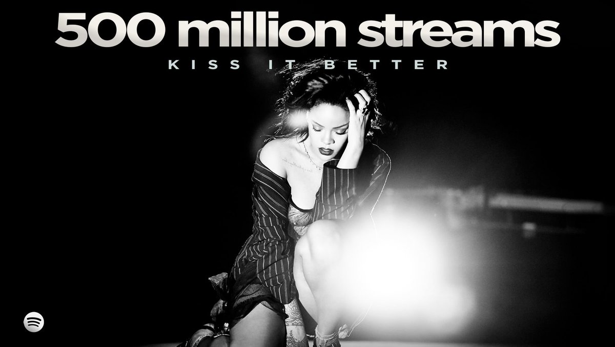 .@rihanna's 'Kiss It Better' has now surpassed 500 MILLION streams on @Spotify. It becomes her 31st song to reach this milestone.