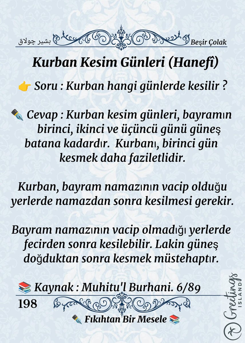 👉 Kurban Kesim Günleri Fıkıh hesabımız @Fakih_571