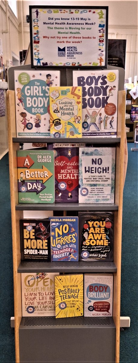 It may be the last day of the week, but this display is too important not to highlight. #MentalHealthAwarenessWeek is focusing on Moving for Mental Health so this display has lots of information and advice on doing that. Need help with something else? Lots more books available.