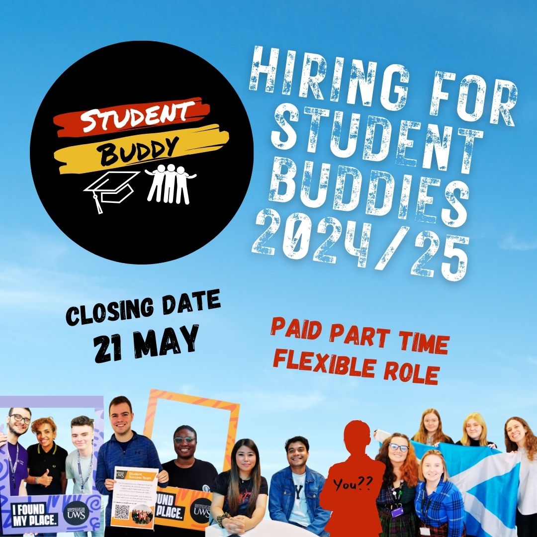 FAO Current @UniWestScotlandstudents who will be returning next academic year. @UWSSuccess are recruiting Student Buddies. Details and how to apply are here: sway.cloud.microsoft/Fx6lcW3Uw3nlDz……