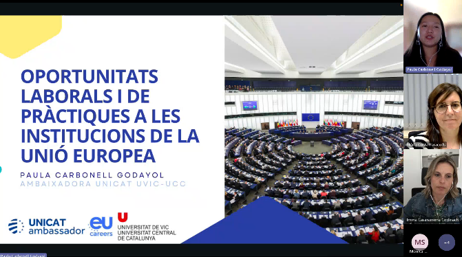 UVic Ocupació (@uvic_ocupacio) on Twitter photo Aquesta setmana, l'ambaixadora UNICAT UVic-UCC, Paula Carbonell, ha fet dues sessions informatives per donar a conèixer les oportunitats laborals i de pràctiques a institucions de la Unió Europea 👏
Moltes gràcies, Paula! 🔝🔝🔝
📩ambaixador.unicat@uvic.cat Aquesta setmana, l'ambaixadora UNICAT UVic-UCC, Paula Carbonell, ha fet dues sessions informatives per donar a conèixer les oportunitats laborals i de pràctiques a institucions de la Unió Europea 👏
Moltes gràcies, Paula! 🔝🔝🔝
📩ambaixador.unicat@uvic.cat