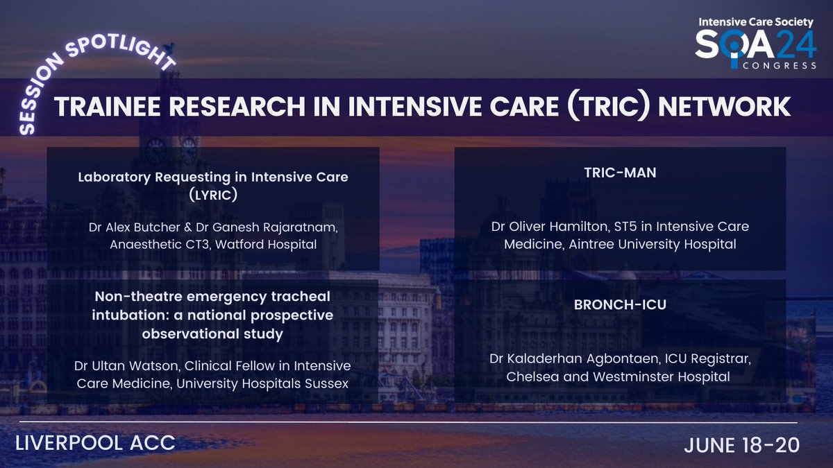 #SOA24's #SessionSpotlight: TRIC Network, chaired by @LukeFlower1 and @AmyNashal, returns to discuss trainee research, audit, and QI. After last year's success, they're hosting another national competition to find the next TRIC Network project and will reveal ID-ACCT's results!