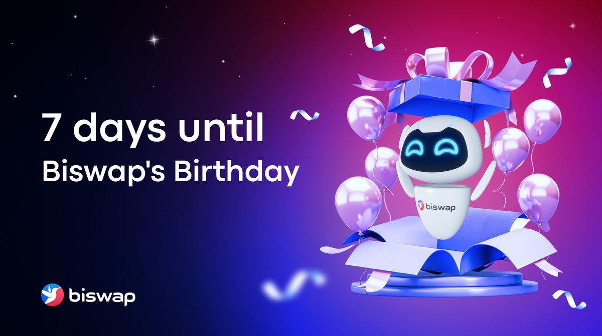 🎉7 Days Until Biswap's B-Day!🚀 Biswap fam, get hyped! Our B-Day is just 7 days away! 😏BIG news & surprises coming to celebrate this milestone. Join the festivities as we toast to Biswap's success & an even brighter expansion!🍾 #Biswap #DEX #Web3