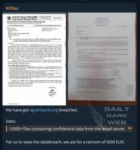 #Bangladesh 🇧🇩 - KillSec Allegedly Breaches Agrani Bank, Demands €5000 Ransom

dailydarkweb.net/killsec-allege…

#DarkWeb #databreach #bank #finance