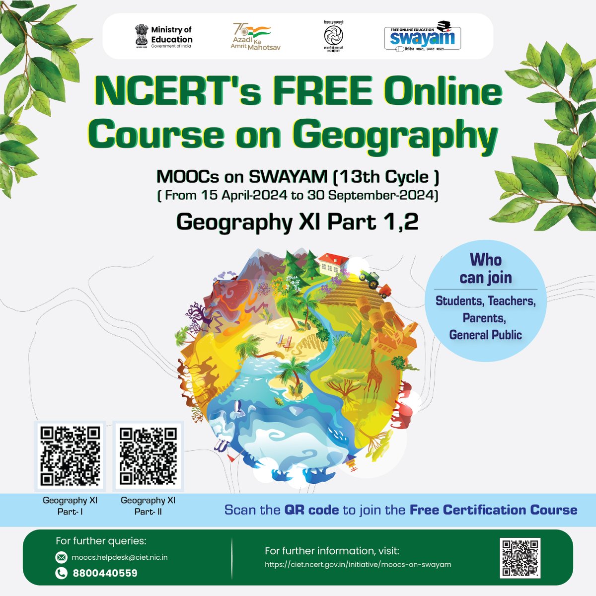 #FREE Online Geography Course by NCERT on the SWAYAM portal.
Uncover the fascinating secrets of Earth's physical landscapes. Explore the wonders of our planet here: onlinecourses.swayam2.ac.in/nce24_sc15/pre… ; onlinecourses.swayam2.ac.in/nce24_sc16/pre…

#freecertificatecourse #education #Geography #OnlineEducation