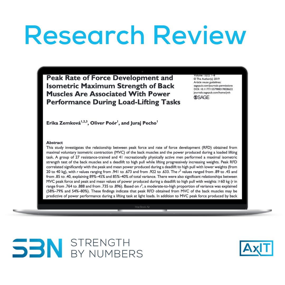 sbntechnology's tweet image. Research by Zemkova et al 2019 investigated isometric back muscle strength using an Isometric Mid Thigh Pull Test variation and it's correlation with lifting performance. 

Go to strengthbynumbers.com to learn more.

#IMTP #backstrength #deadlift #strengthtesting #research
