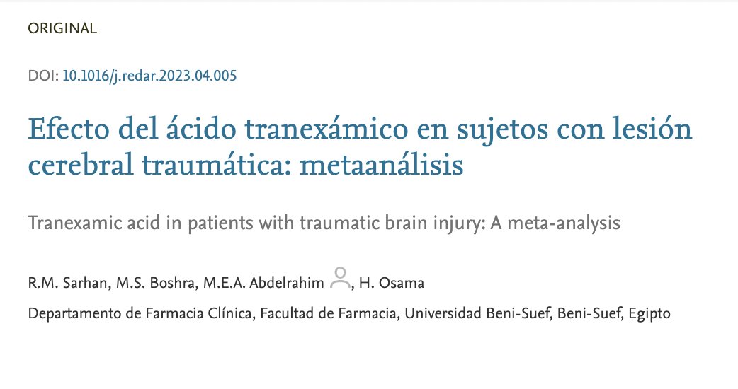 #NeurocienciasSEDAR🧠 No os perdáis en el número actual de la @_REDAR_ el artículo sobre tranexamico y BTI Os dejamos enlace a continuación 👇 🔗 bit.ly/4apaUGA