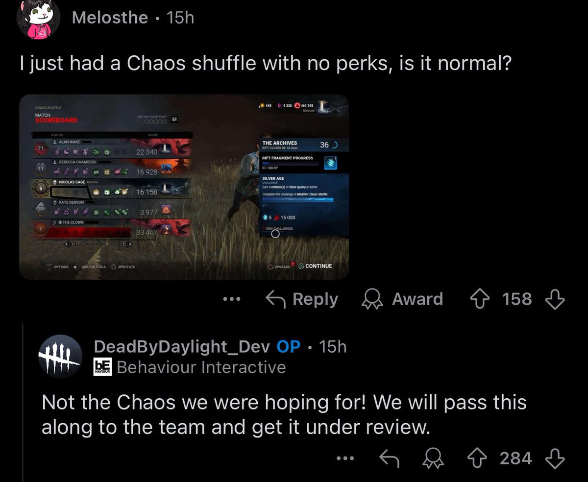 BTW having a chance of getting no perks in the Chaos Shuffle gamemode is a bug