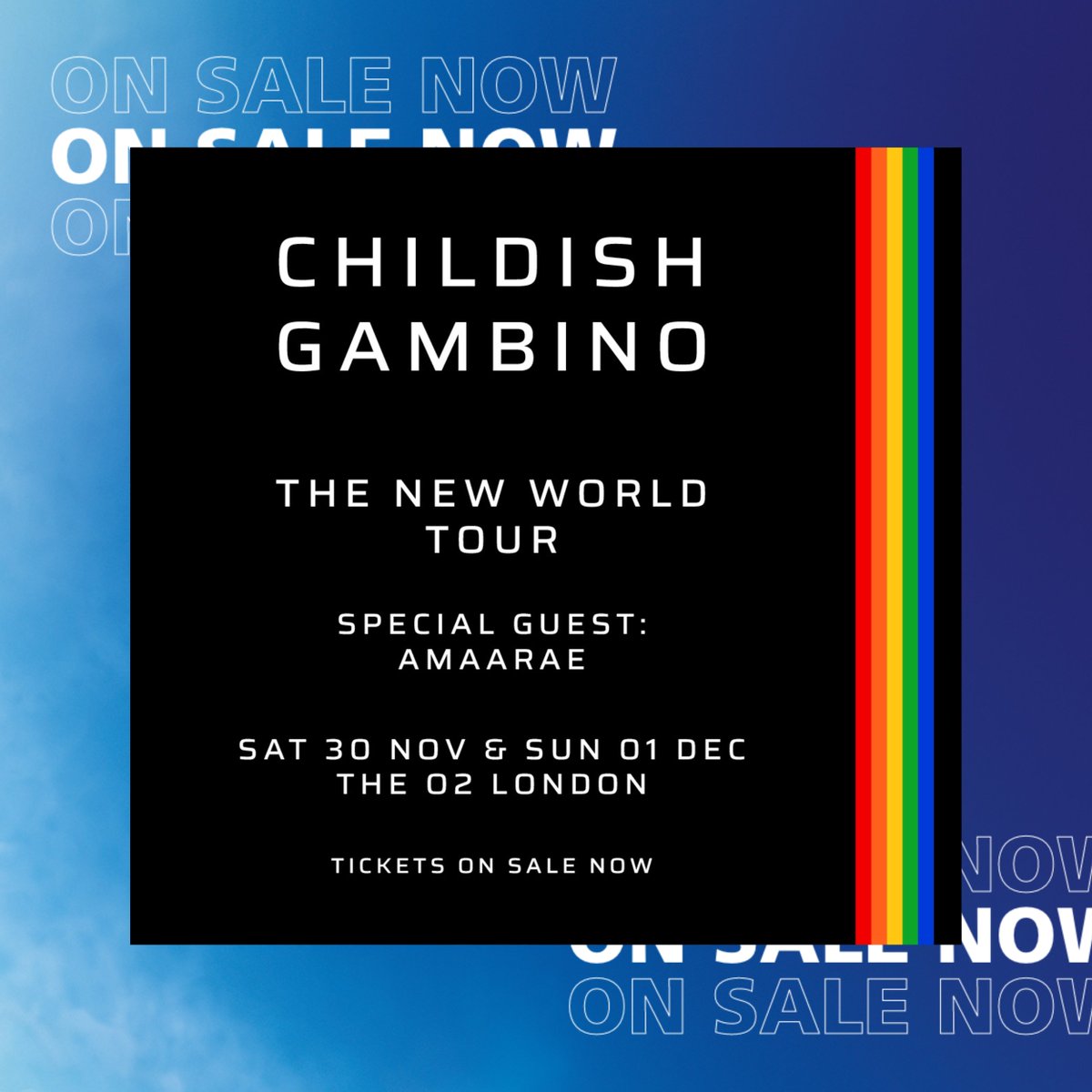 Hip Hop star Childish Gambino is set to take the stage once again with The New World Tour, heading to The O2 on Saturday 30 November and Sunday 1 December 2024. Tickets on sale at 10am. Join the waiting room now🎟️🎟️ ⬇️ bit.ly/ChildishGambin…
