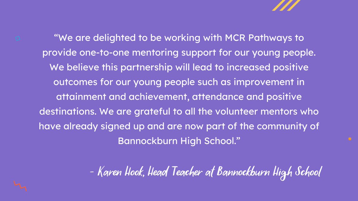 Exciting news! MCR Pathways has launched in @BannockburnHigh in <a href="/StirlingCouncil/">Stirling Council</a>. We’ve already matched 3 young people with dedicated mentors, and an additional 20 will be matched before the end of this academic year! Sign up at mcrpathways.org/become-a-mentor

<a href="/HookKaren/">Karen Hook</a> #Aspire