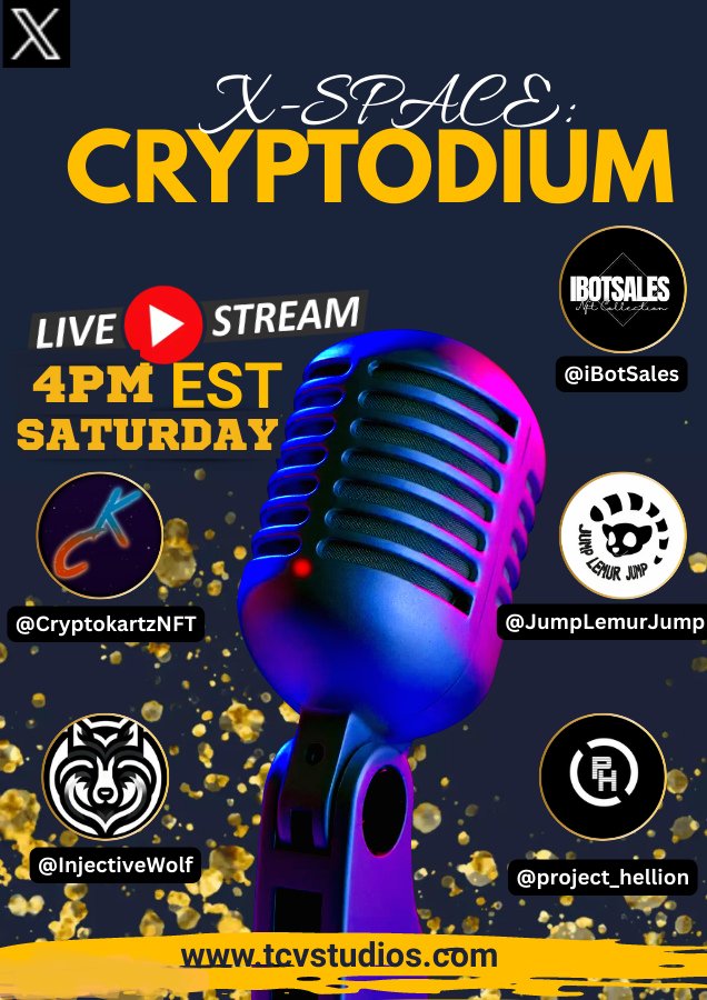Get ready for another episode of CRYPTODIUM with <a href="/iBotSales/">iBOTsales</a> @JumpLemurlump <a href="/InjectiveWolf/">Injective Wolf</a> <a href="/Project_hellion/">Garnet</a> <a href="/CryptoKartzNFT/">CryptoKartz | Minted Out</a> 
Set your reminder 
x.com/i/spaces/1djxX…

#web3‌‌