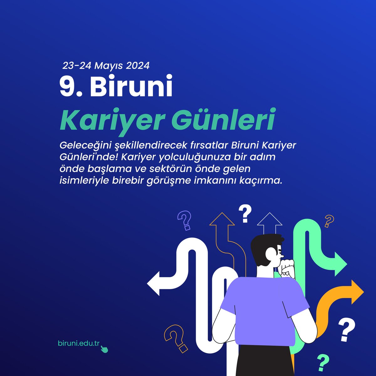 Geleceğini şekillendirecek fırsatlar Biruni Kariyer Günleri'nde! Kariyer yolculuğunuza bir adım önde başlama ve sektörün önde gelen isimleriyle birebir görüşme imkanını kaçırma.