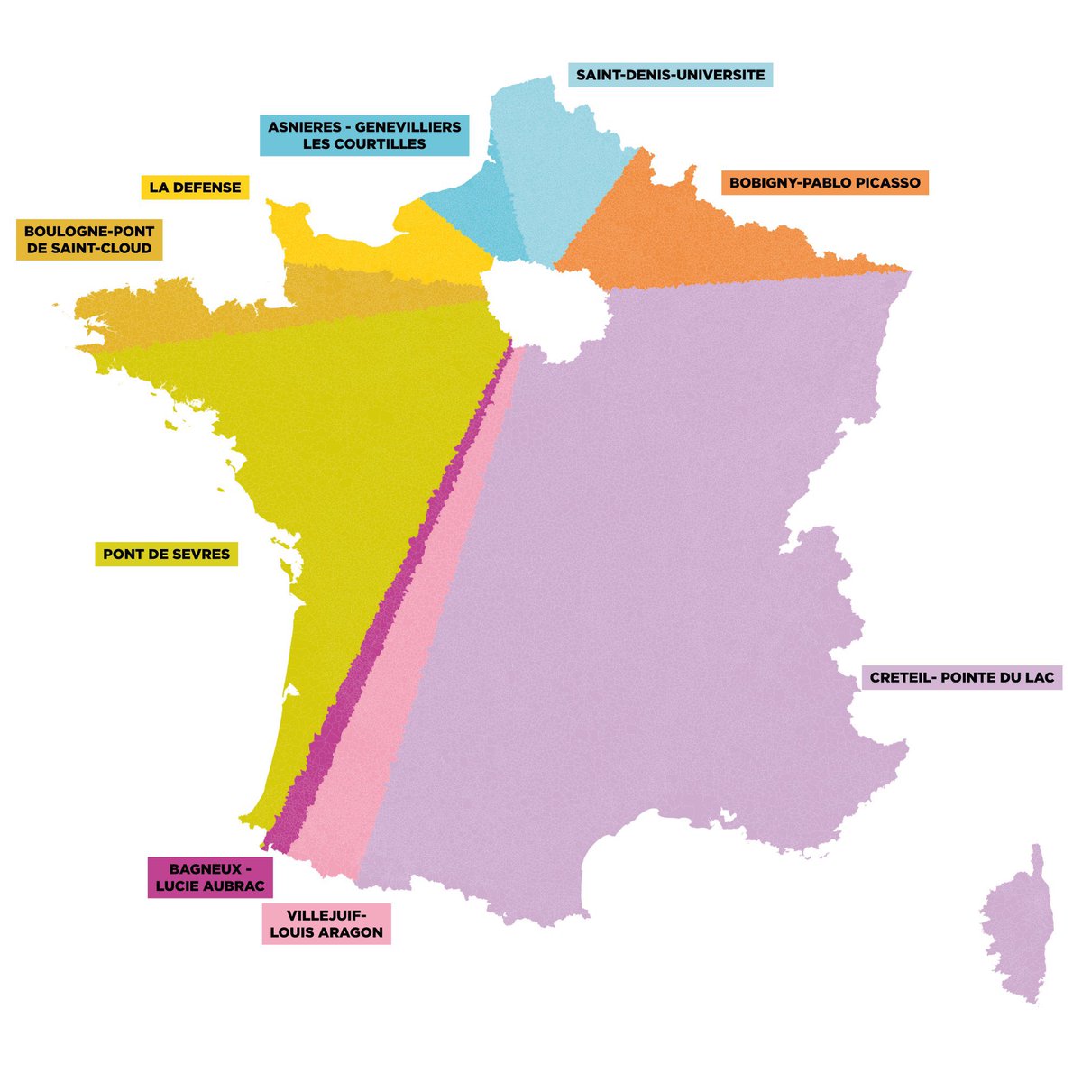 🚨 Carte extrêmement importante Dans le but d'œuvrer à la réconciliation de l'Ile-de-France et des territoires, je vous propose cette nouvelle carte : de quelle station de métro votre commune de France métropolitaine est-elle la plus proche ?
