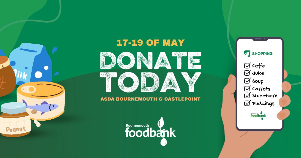 Are you shopping at ASDA Bournemouth or Castlepoint today? Join us for the ASDA National Food Drive! Bournemouth Foodbank will be on-site collecting food and essential toiletries to support local families in need. Our volunteers will guide you on the most needed items. Every
