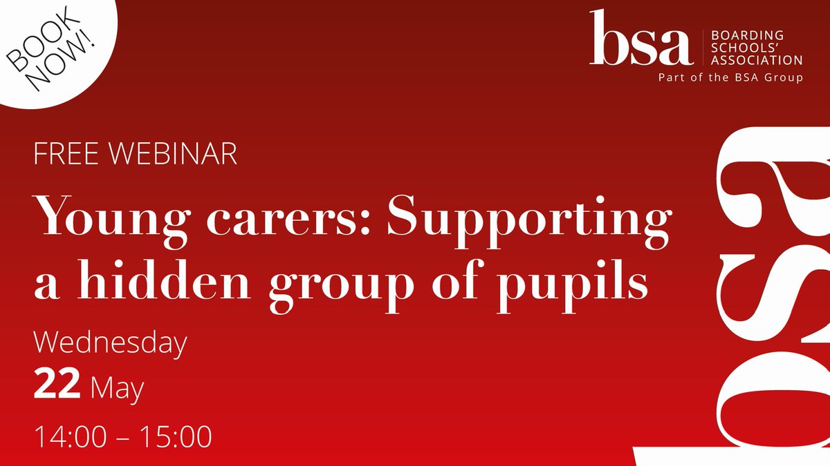 Don’t miss next week’s FREE webinar led by The Children's Society and Carers Trust on May 22 designed to help boarding schools better identify and support young carers. Book now: ow.ly/671950Racng