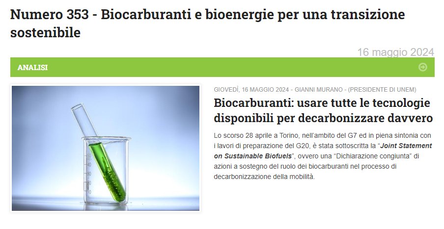 L'approfondimento su @RiEnergia del #Presidente #Unem Gianni Murano sulla 'Dichiarazione congiunta” di azioni a sostegno del ruolo dei biocarburanti nel processo di decarbonizzazione della mobilità. Per leggere l'articolo completo ➡️rienergia.staffettaonline.com