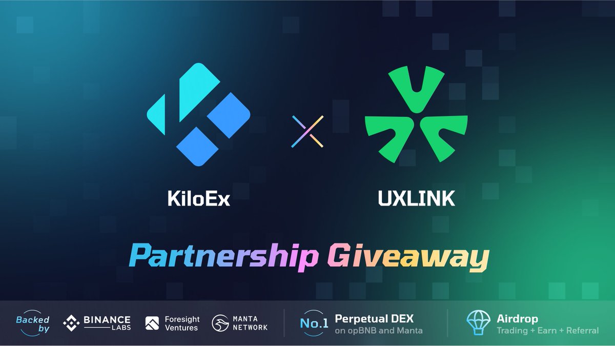 We're excited to announce our partnership with @UXLINKofficial! 🎉 To celebrate, we're giving away 100 USDT and 50 LINK whitelist spots to the community! 🚀 Just complete simple social media tasks to participate! 👇 app.galxe.com/quest/KiloEx/G…